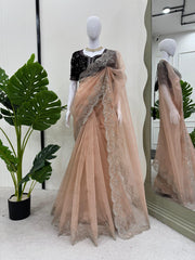 Gorgeous Organza Silk Peach Color Saree