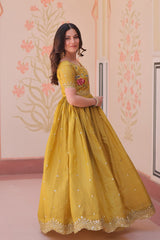 Precious Embroidery Work Mustard Color Gown
