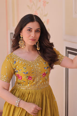 Precious Embroidery Work Mustard Color Gown