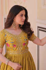 Precious Embroidery Work Mustard Color Gown
