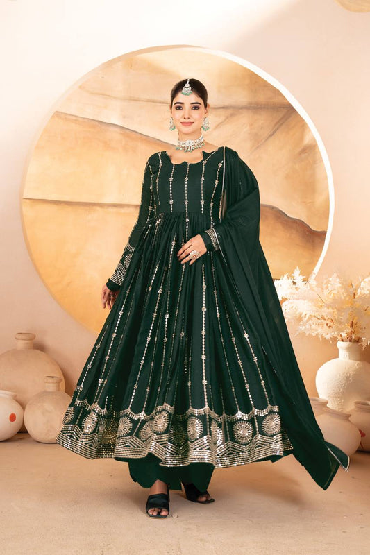 Presenting Georgette Green Color Anarkali Suit