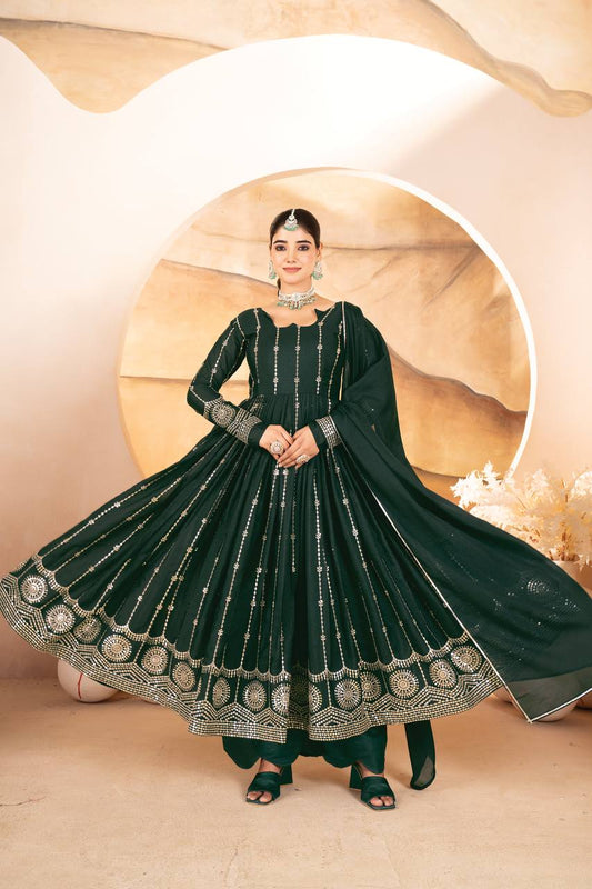 Presenting Georgette Green Color Anarkali Suit