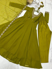 Graceful Mehndi Color Anarkali Gown