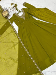 Graceful Mehndi Color Anarkali Gown