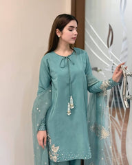 Captivating Embroidery Work Sky Blue Color Palazzo Suit