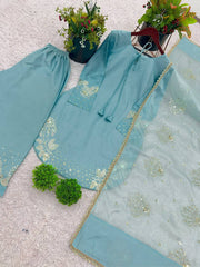 Captivating Embroidery Work Sky Blue Color Palazzo Suit