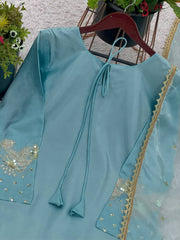Captivating Embroidery Work Sky Blue Color Palazzo Suit