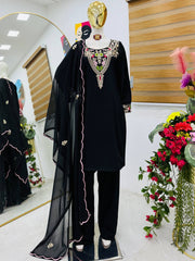 Classy Sequence Work Black Color Palazzo Suit
