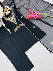 Classy Sequence Work Black Color Palazzo Suit