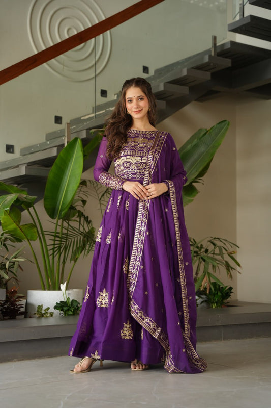 Function Wear Embroidery Work Purple Color Gown