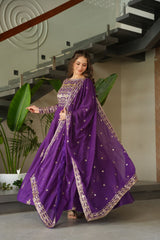 Function Wear Embroidery Work Purple Color Gown