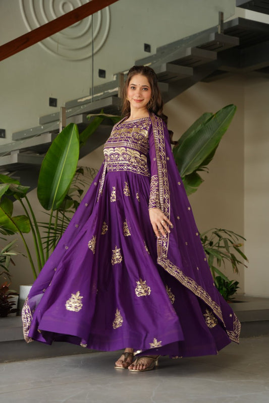 Function Wear Embroidery Work Purple Color Gown