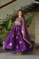 Function Wear Embroidery Work Purple Color Gown