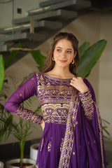 Function Wear Embroidery Work Purple Color Gown