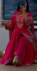 Good Looking Embroidery Work Pink Color Palazzo Suit