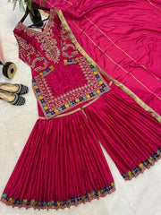 Good Looking Embroidery Work Pink Color Palazzo Suit