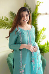 Peaceful Embroidery Work Sky Blue Color Salwar Suit