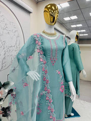 Peaceful Embroidery Work Sky Blue Color Salwar Suit