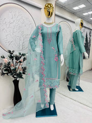 Peaceful Embroidery Work Sky Blue Color Salwar Suit