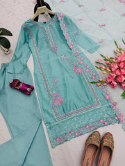 Peaceful Embroidery Work Sky Blue Color Salwar Suit