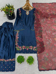 Marvelous Sequence Work Navy Blue Color Patiala Suit