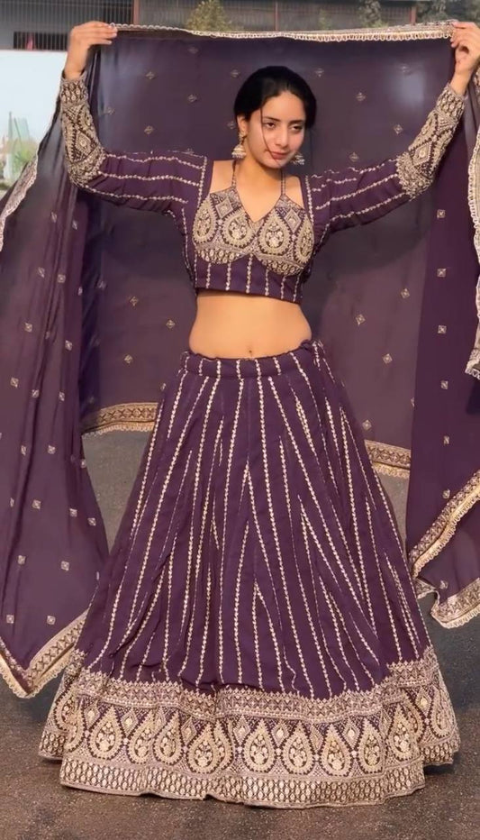 Outstanding Embroidery Work Lavender Color Lehenga Choli
