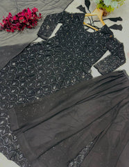 Festive Wear Embroidery Work Black Color Gown