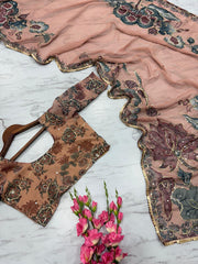 Function Wear Flower With Sequence Work Peach Color Saree