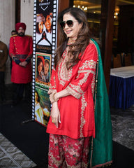 Glorious Embroidery Work Red Color Patiala Suit
