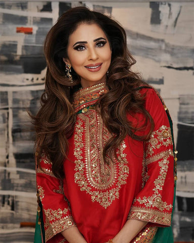 Glorious Embroidery Work Red Color Patiala Suit