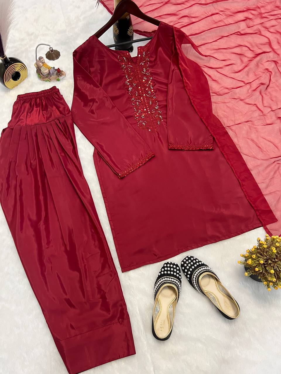 Beautiful Sequence Work Red Color Patiala Suit