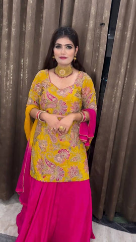 Glimmering Crep Silk Mustard Color Lehenga Choli