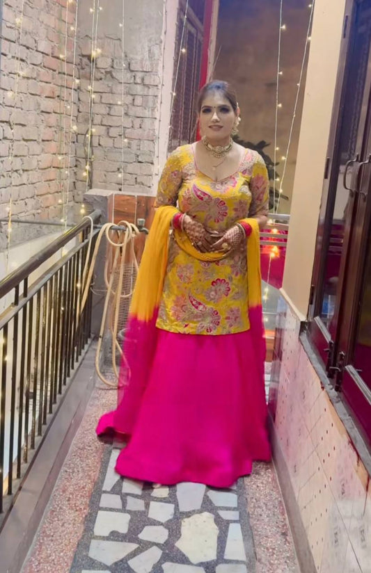 Glimmering Crep Silk Mustard Color Lehenga Choli
