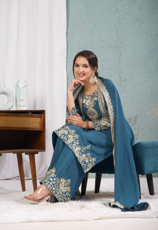 Preferable Embroidery Work Blue Color Salwar Suit