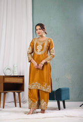 Preferable Embroidery Work Mustard Color Salwar Suit