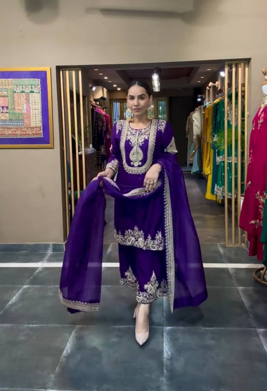 Preferable Embroidery Work Purple Color Salwar Suit
