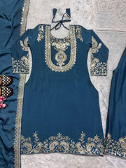 Preferable Embroidery Work Blue Color Salwar Suit