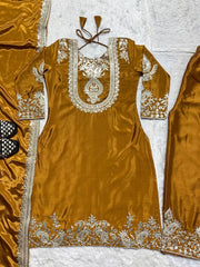 Preferable Embroidery Work Mustard Color Salwar Suit