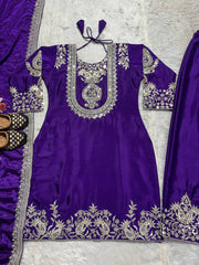 Preferable Embroidery Work Purple Color Salwar Suit