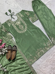 Preferable Embroidery Work Pista Color Salwar Suit