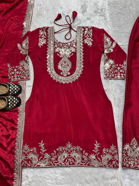 Preferable Embroidery Work Red Color Salwar Suit