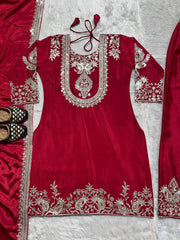 Preferable Embroidery Work Red Color Salwar Suit