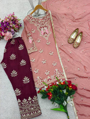Exclusive Embroidery Work Peach Color Salwar Suit