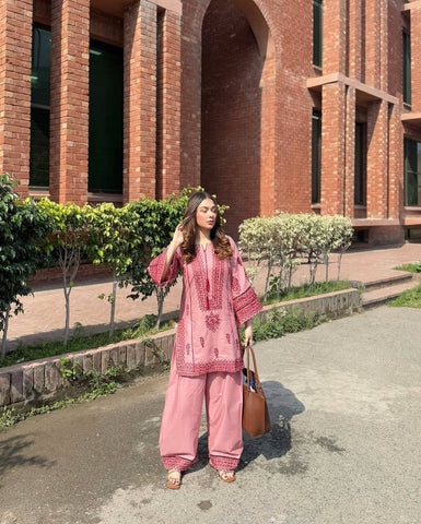 Exclusive Embroidery Work Pink Color Palazzo Suit