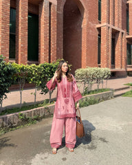 Exclusive Embroidery Work Pink Color Palazzo Suit