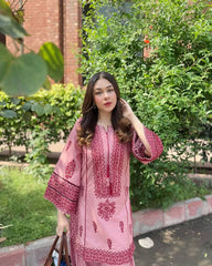 Exclusive Embroidery Work Pink Color Palazzo Suit