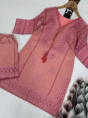 Exclusive Embroidery Work Pink Color Palazzo Suit