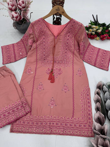 Exclusive Embroidery Work Pink Color Palazzo Suit