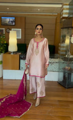 Fabulous Embroidery Work Peach Color Palazzo Suit