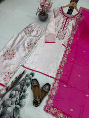 Fabulous Embroidery Work Peach Color Palazzo Suit